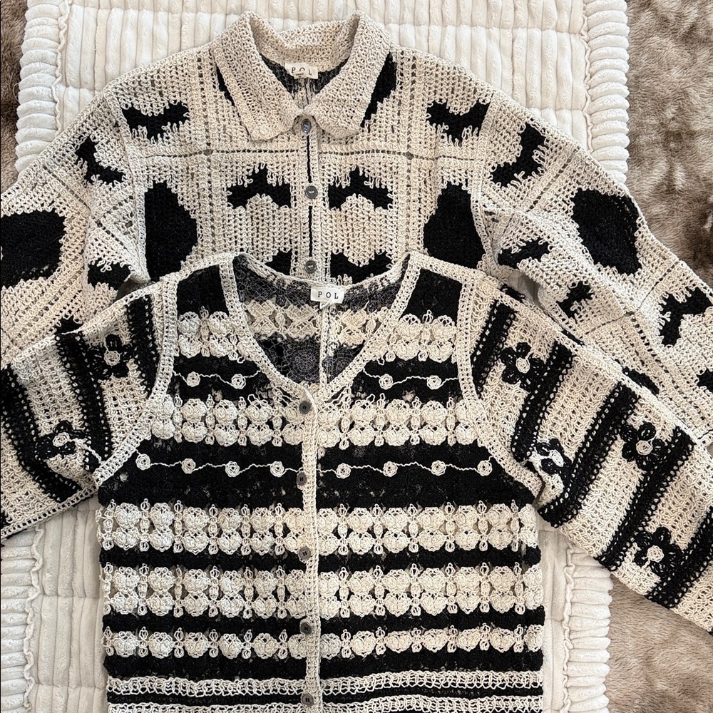 POL Black and Cream Knit Cardigans